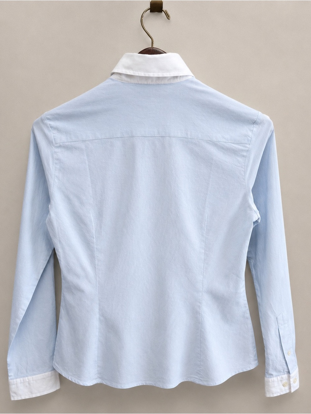 Burberry London Light Blue Stretch Button Tailored Shirt White Collar Women’s M - Picture 5 of 11